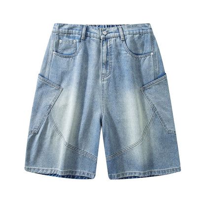 Men's Summer Gradient Wash Carpenter Baggy Denim Shorts