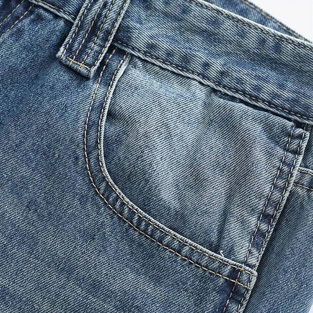 Men's Spring Vintage Whisker Baggy Wide Leg Denim Jeans