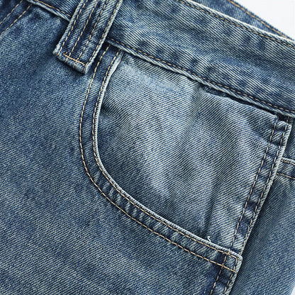 Men's Spring Vintage Whisker Baggy Wide Leg Denim Jeans