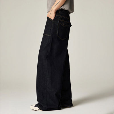 Men's Spring Contrast Stitch Wide-Leg Denim Jeans