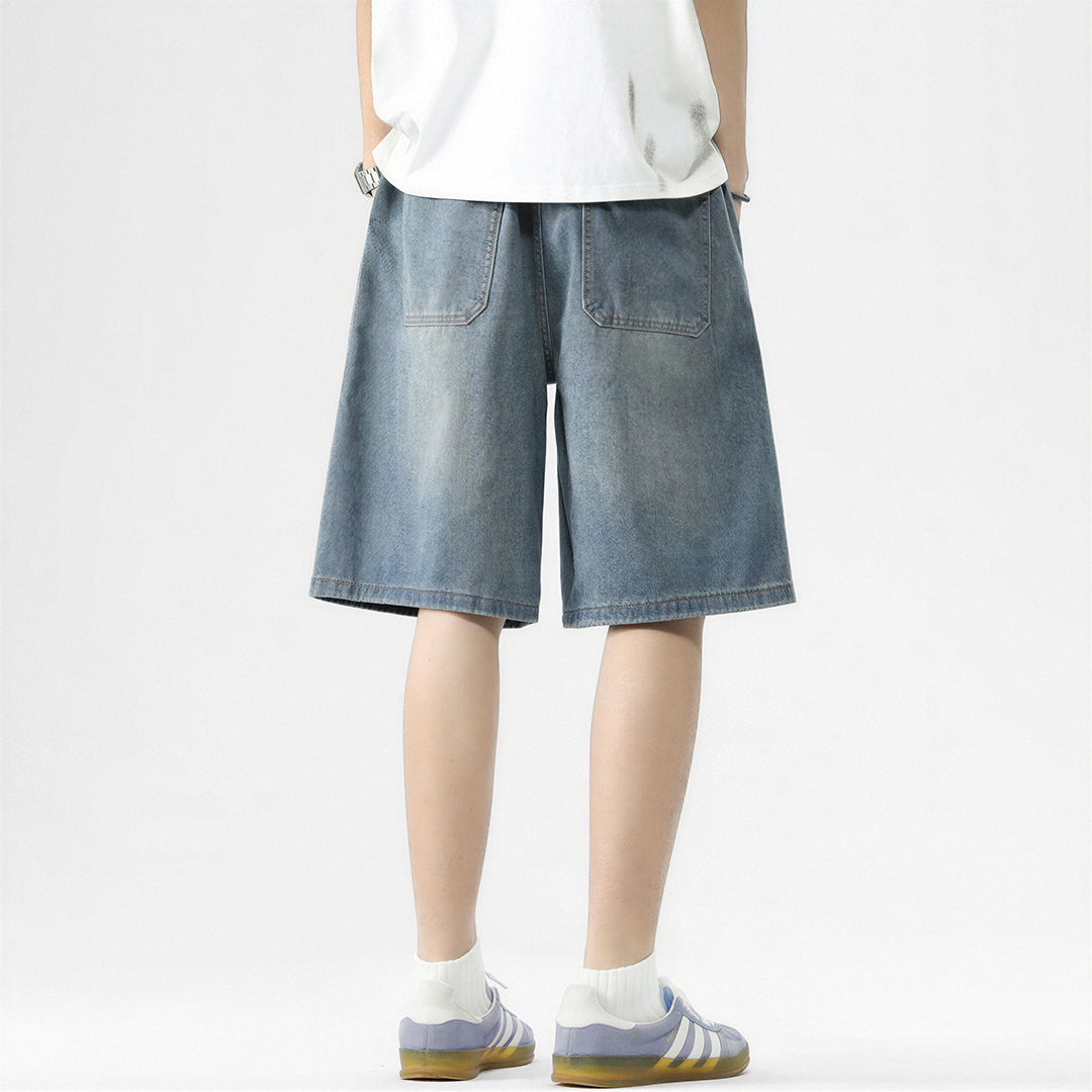 Men's Summer Light Wash Multi-Pocket Cargo Denim Shorts