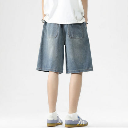 Men's Summer Light Wash Multi-Pocket Cargo Denim Shorts