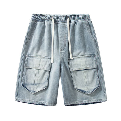 Men's Summer Light Wash Multi-Pocket Cargo Denim Shorts