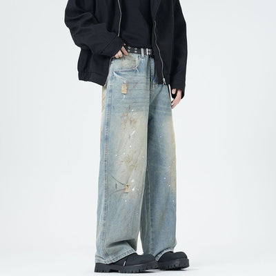 Men's Spring Washed Splatter Paint Straight Leg Jeans