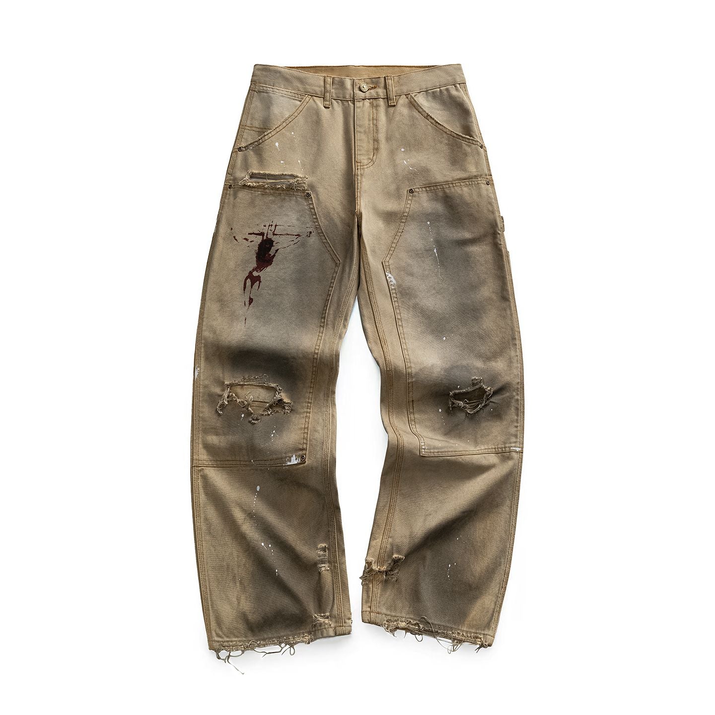 Men's Spring Mud Washed Ripped Carpenter Denim Jeans