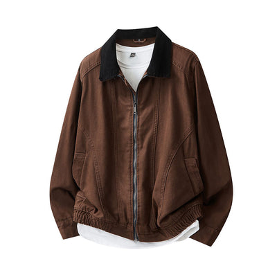 Men's Spring Contrast Collar Washed Denim Work Jacket