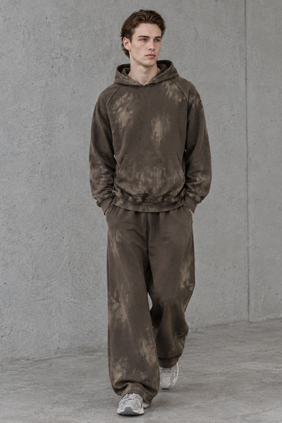 Men Fall Clothing Vintage Hoodie Wide Leg Sweatpants Set