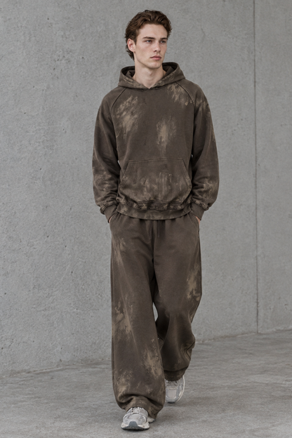 Men Fall Clothing Vintage Hoodie Wide Leg Sweatpants Set