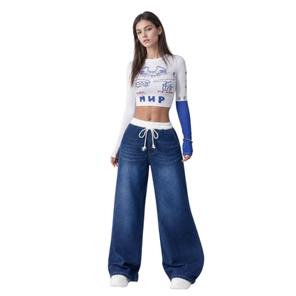 Women's Drawstring Waist Wide Leg Jeans