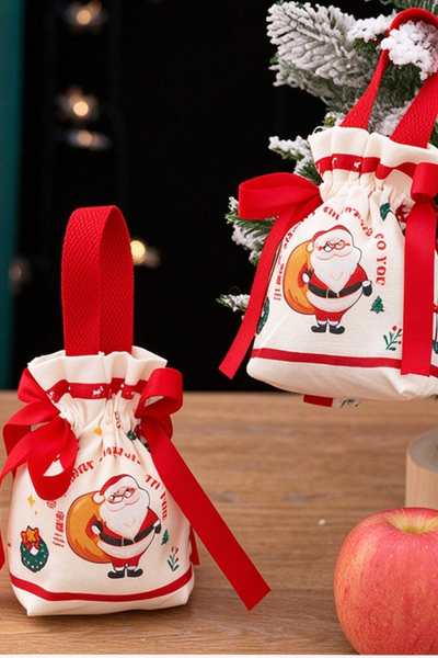 Christmas Canvas Apple Pouch Holiday Gift Packaging Bag