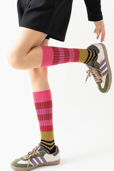 Women's Fall Vintage Colorblock Striped Knee-High Socks