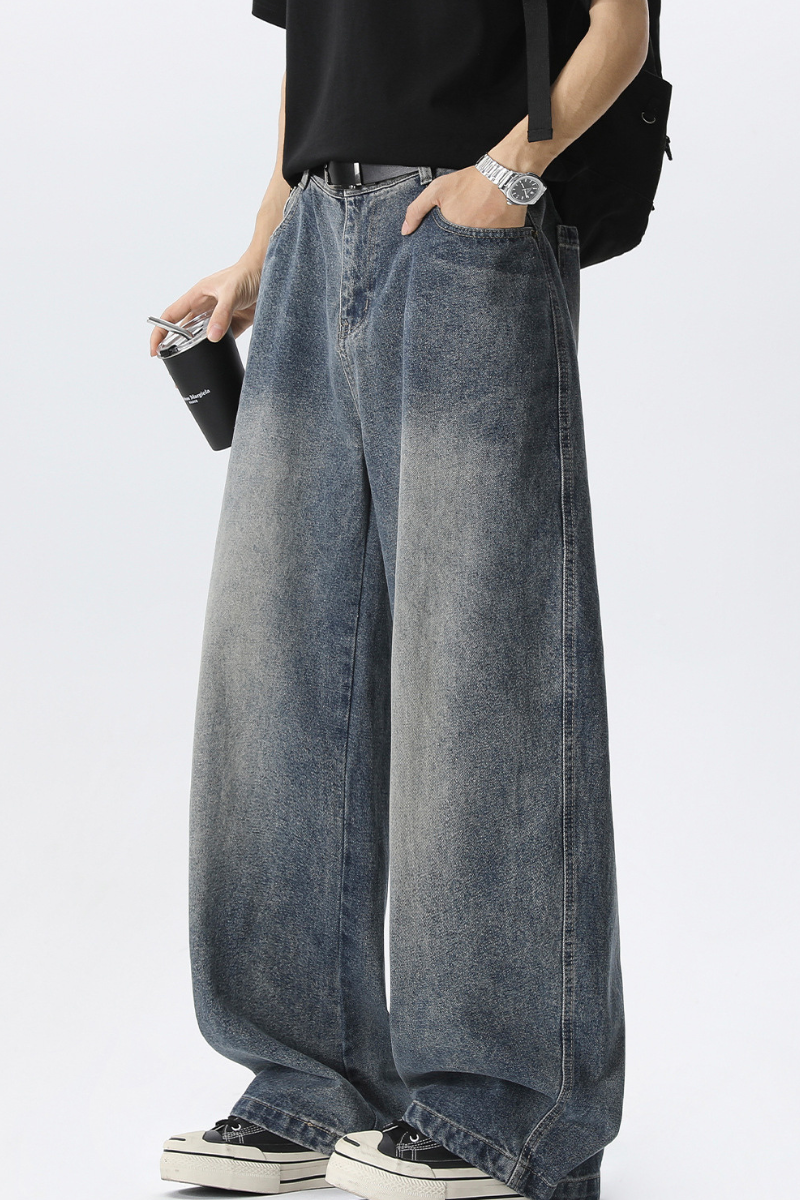Men's Spring Summer Washed Vintage Wide Curved Jeans