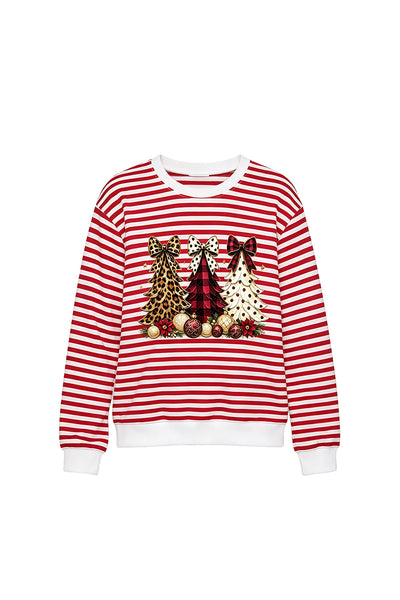 Unisex Fall Clothing Christmas Bow Striped Sweatshirt
