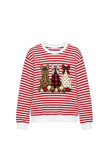 Unisex Fall Clothing Christmas Bow Striped Sweatshirt