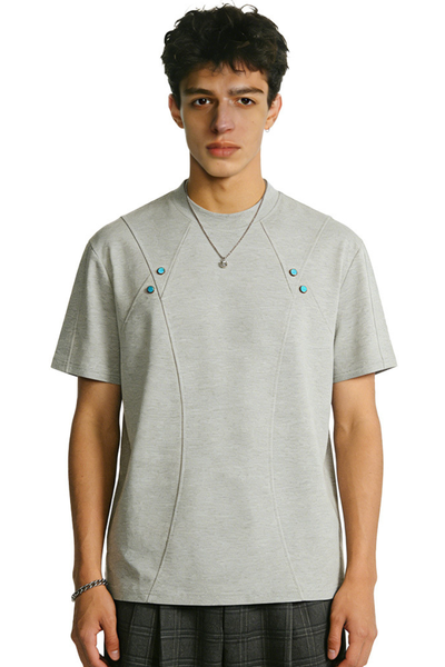 Men's Summer 320g Heavy TurquoiseDiagonalStitch Crewneck Tee