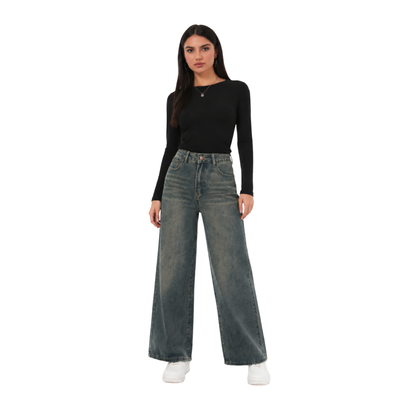 Women's vintage high-waisted loose wide-leg jeans