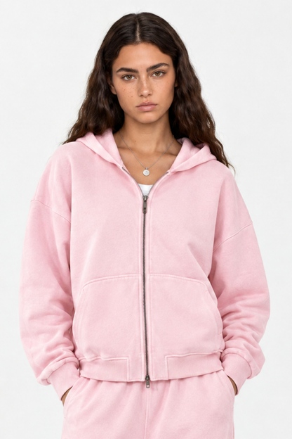 Women Fall Clothing Vintage 360G Boxy Two-Way Zip Hoodie
