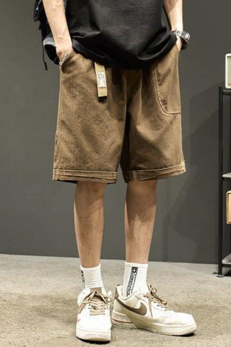 Men's Summer Cotton Loose Straight Webbing Cargo Shorts