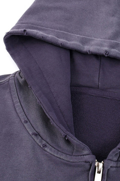 Unisex Fall Acid Wash Distressed Boxy Cropped Hoodie