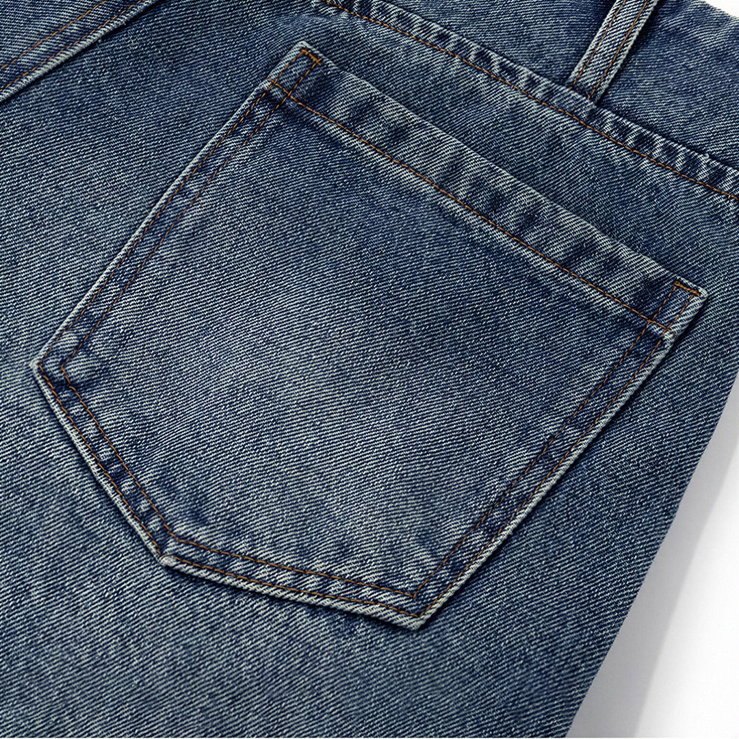Men's Spring Vintage Blue Multi-Pocket Cargo Denim Jeans