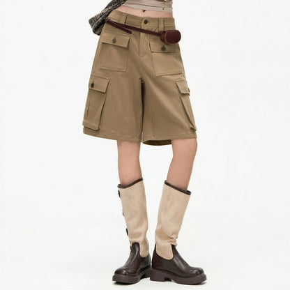 Women's Summer Khaki Multi-Pocket Cargo Denim Shorts