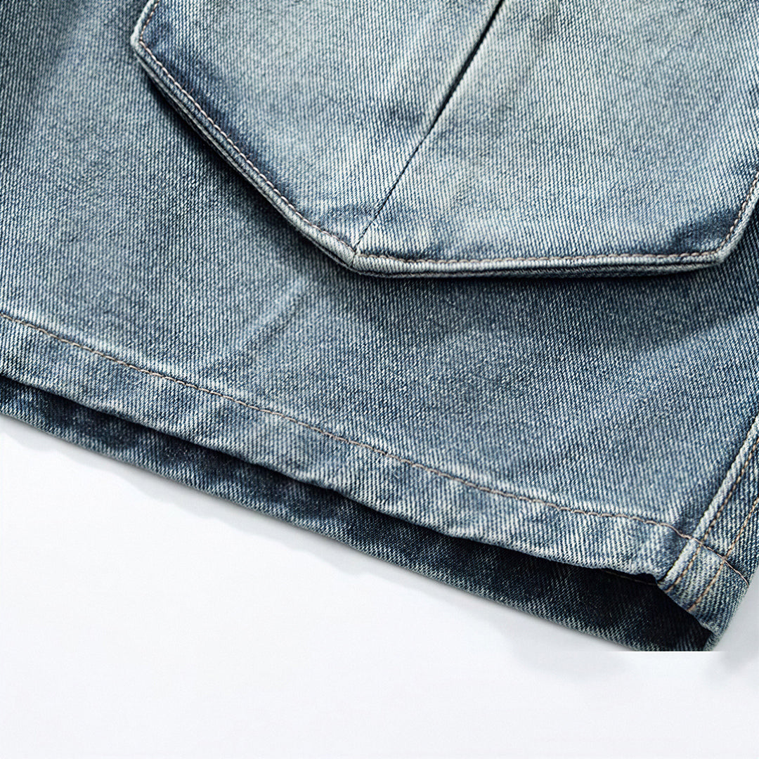 Men's Summer Light Wash Multi-Pocket Cargo Denim Shorts