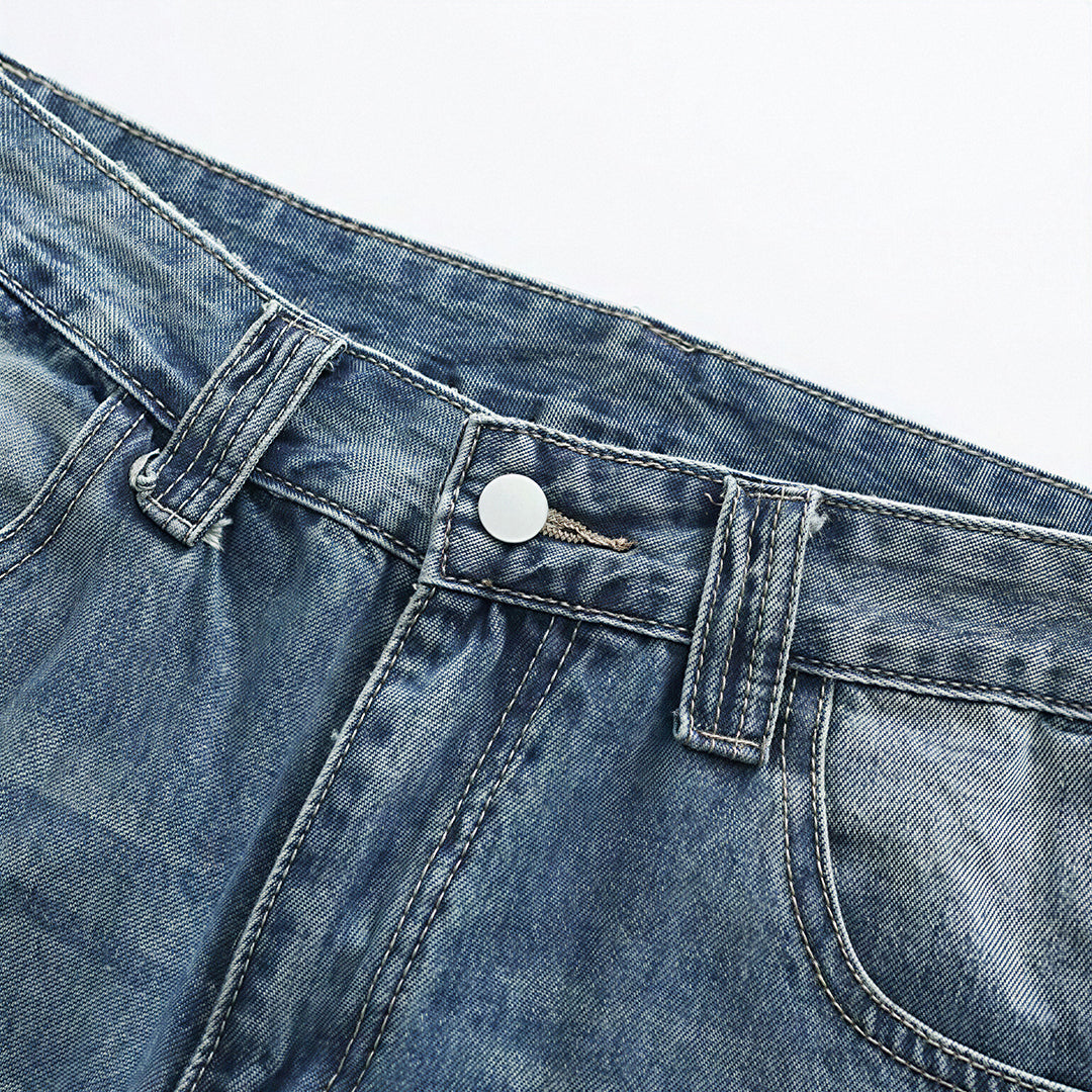 Men's Spring Vintage Whisker Baggy Wide Leg Denim Jeans
