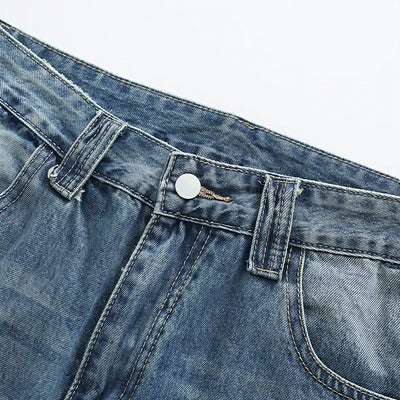 Men's Spring Vintage Whisker Baggy Wide Leg Denim Jeans
