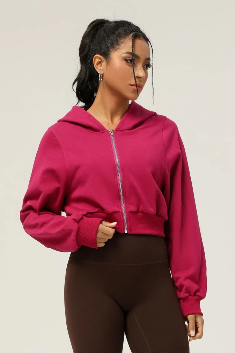 Cropped Waist-Tied Hooded Athletic Jacket