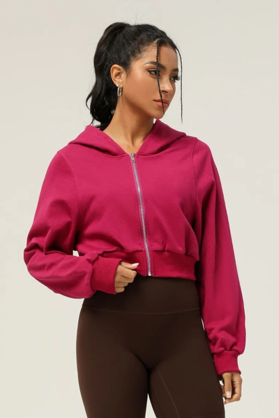 Cropped Waist-Tied Hooded Athletic Jacket