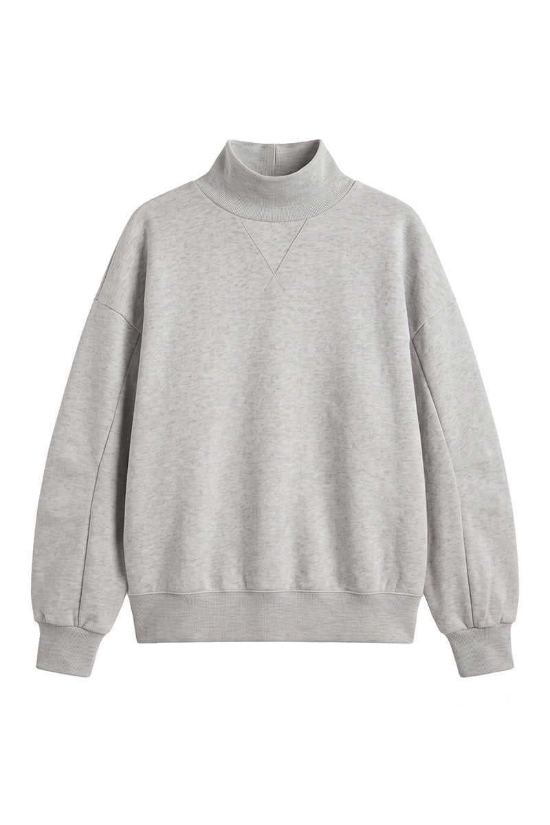 Unisex Fall Solid Fleece Loose Mock Neck Sweatshirt