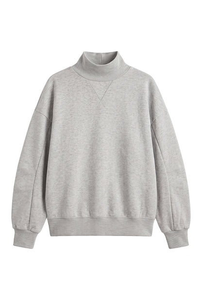 Unisex Fall Solid Fleece Loose Mock Neck Sweatshirt