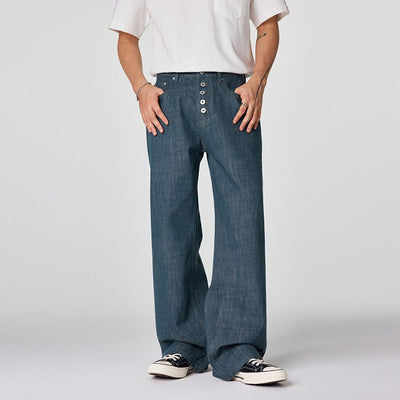 Men's Spring Cotton Button Fly Wide-Leg Flare Denim Jeans