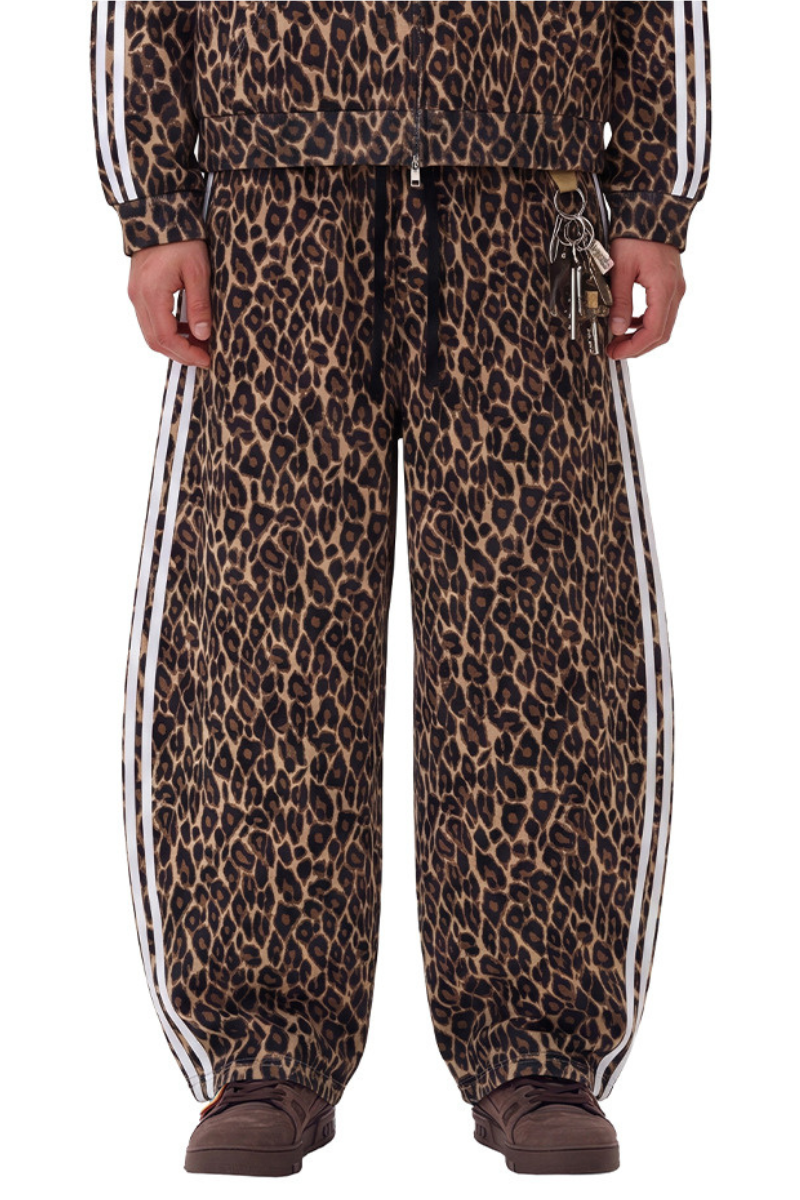 Men's Fall Winter Vintage Leopard Curved-Leg Sweatpants