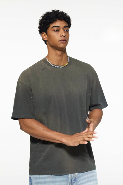 Men's 250g Cotton Distressed Loose Spray Wash Tee