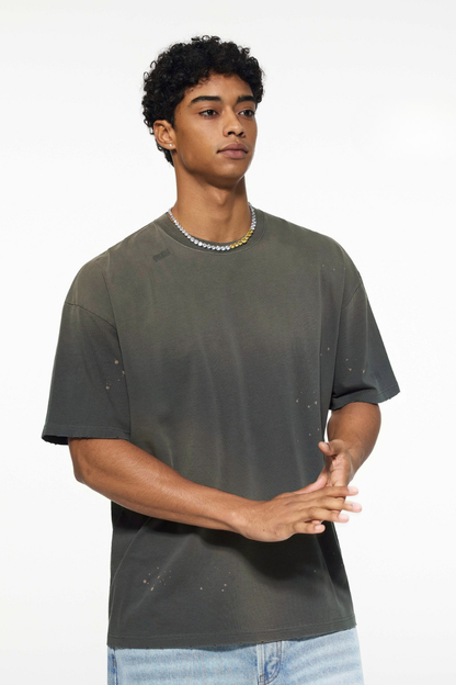 Men's 250g Cotton Distressed Loose Spray Wash Tee