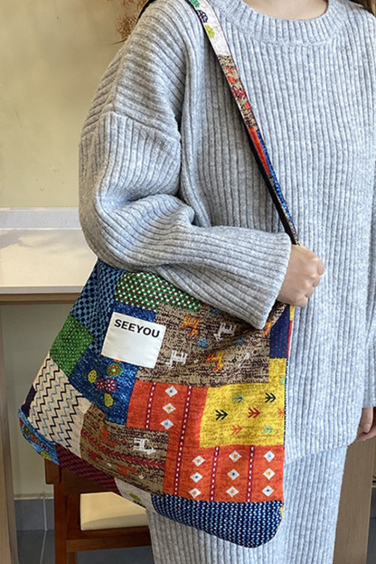 Women Fall Ethnic Patchwork Large Capacity Shoulder Bag