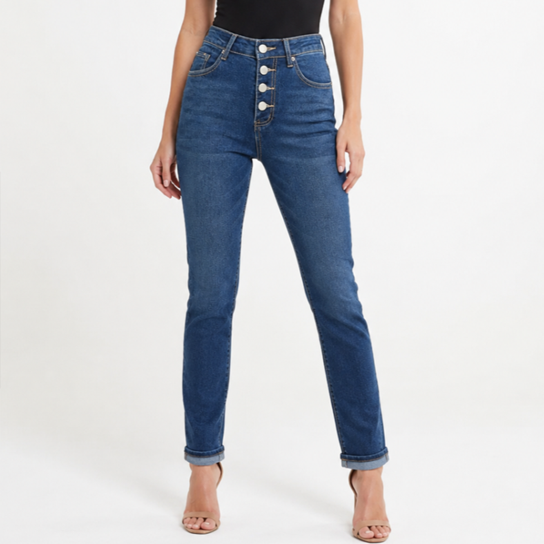 Women's High Waist Stretch Button Fly Skinny Jeans