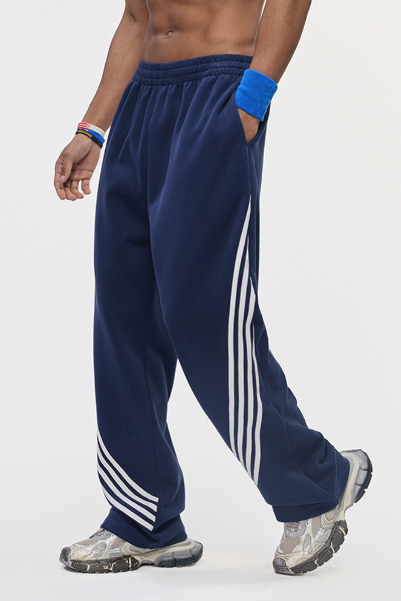 Men's Color Block Elastic Drawstring Cuff Wide Leg Pants