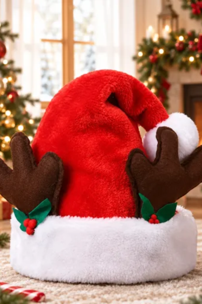 Unisex Christmas Plush Reindeer Antler Leaf Hat