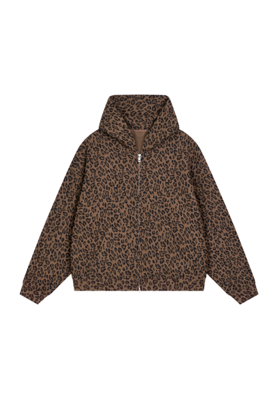 Women's Fall Winter Leopard-Print Zip-Up Hooded Jacket