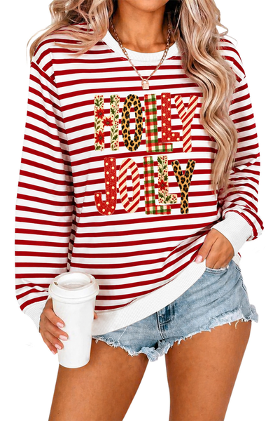 Women's Christmas Holly Jolly Stripe Long Sleeve Sweatshirt