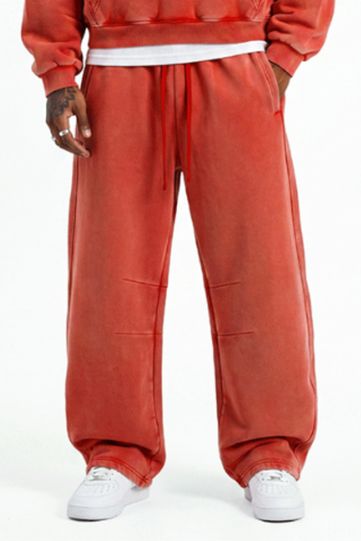 Unisex Fall Clothing Fleece-Lined Curved Wide-Leg Pants