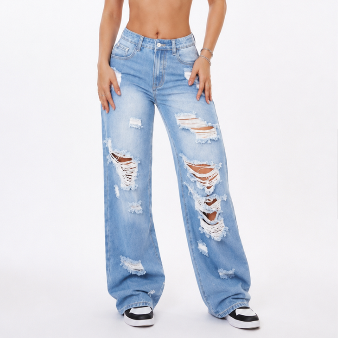 Women's High Waist Baggy Distressed Jeans