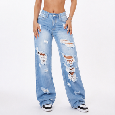 Women's High Waist Baggy Distressed Jeans
