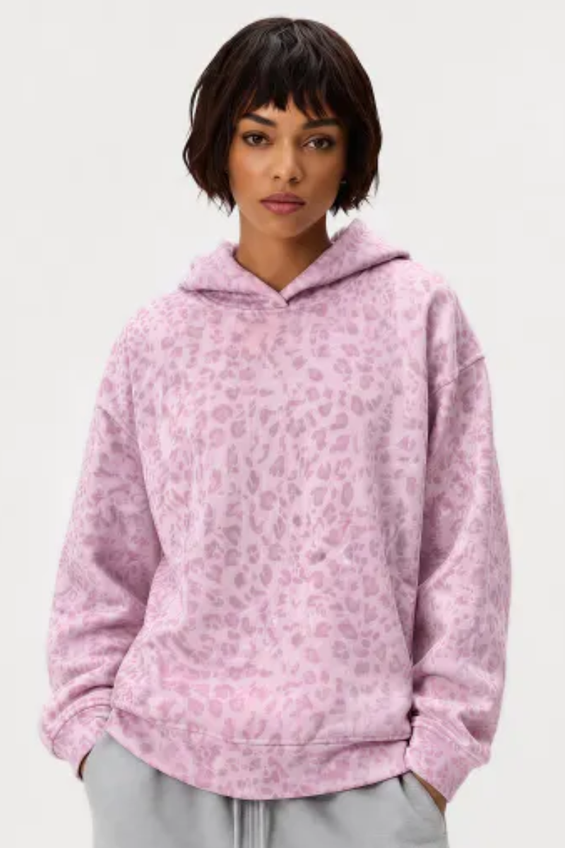 Women Fall Leopard Print Oversized Drop Shoulder Hoodie