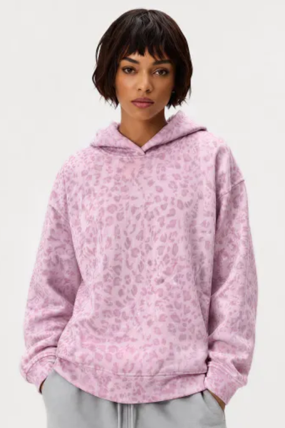 Women Fall Leopard Print Oversized Drop Shoulder Hoodie