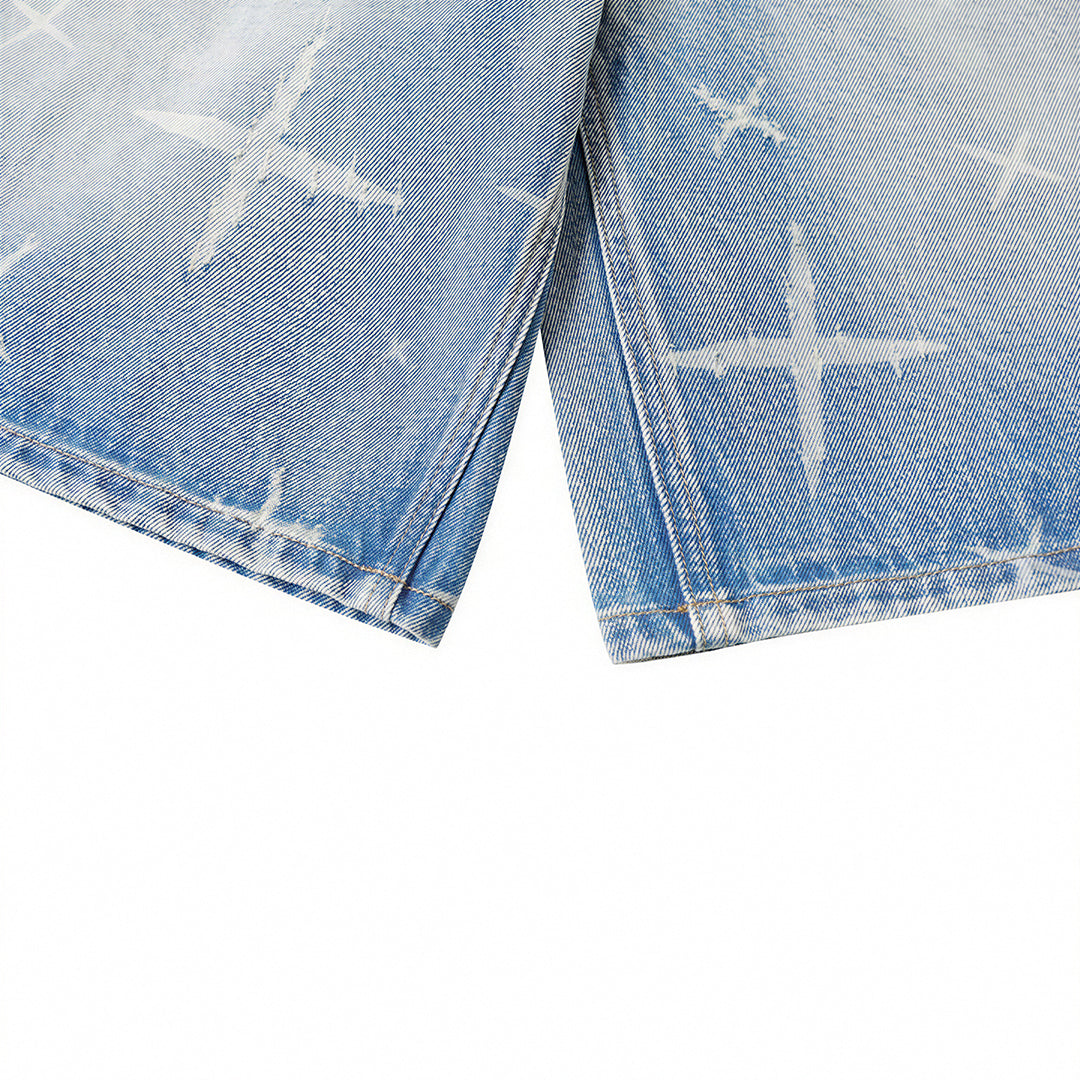 Men's Summer Cross Print Washed Baggy Denim Shorts