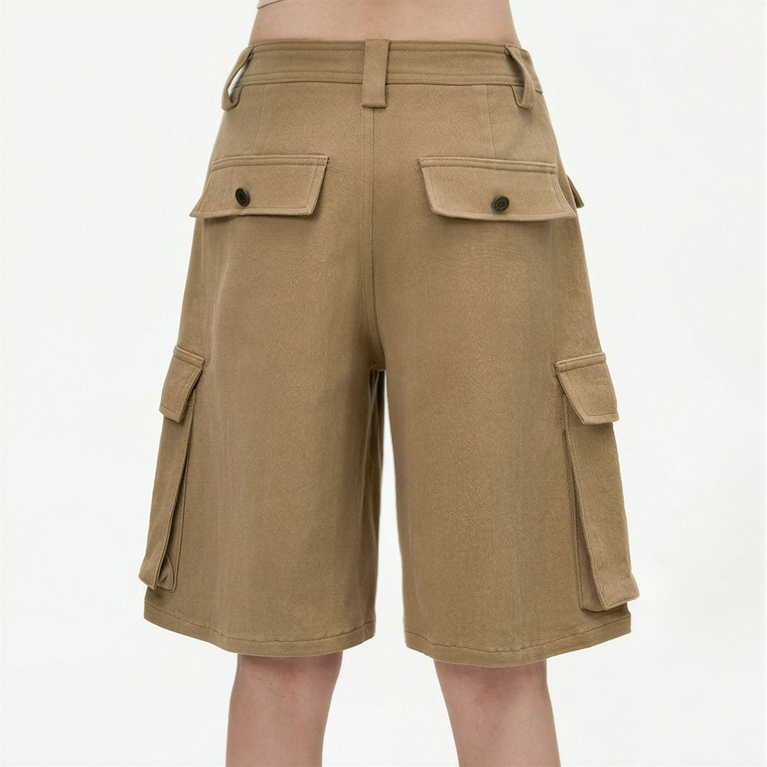 Women's Summer Khaki Multi-Pocket Cargo Denim Shorts