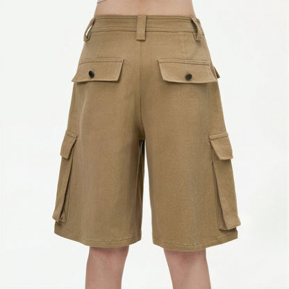 Women's Summer Khaki Multi-Pocket Cargo Denim Shorts